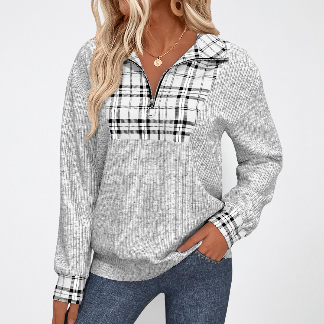 CHARLOTTE - Halblanger Reißverschluss Strickpullover