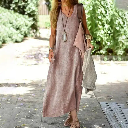 SOLENA | Sommer Maxi Kleid mit Leinen-Look
