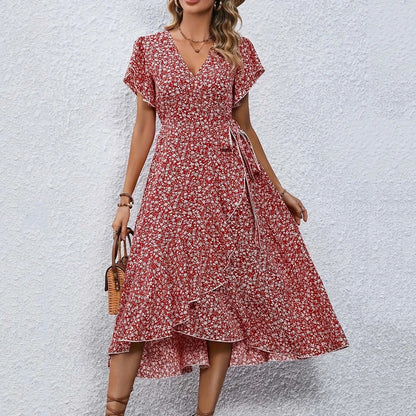 SORENA | Wickelkleid mit Blumenmuster und Schleifendetail