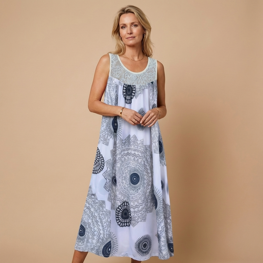 SONNE - Fließendes Midi-Kleid mit Mandala-Print