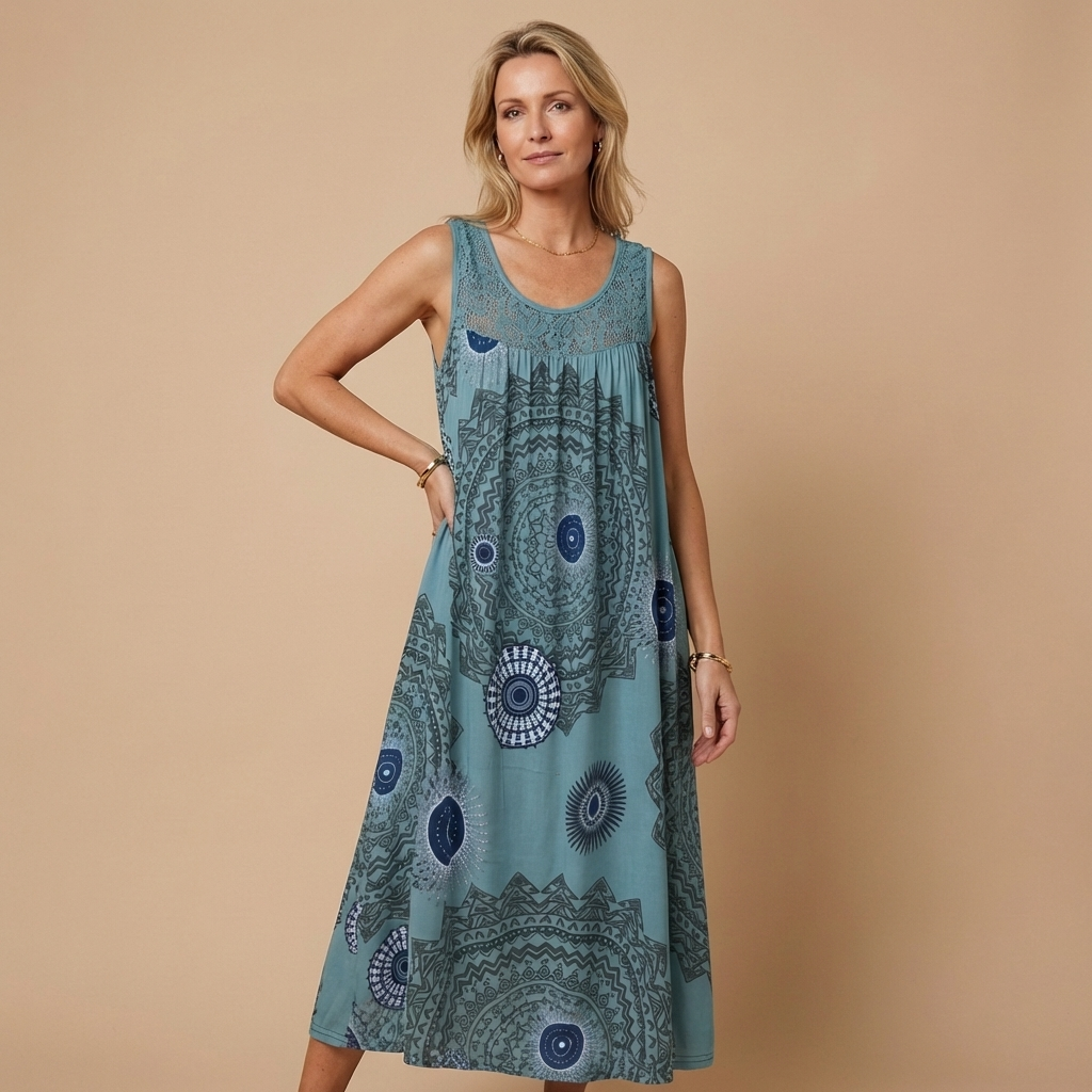SONNE - Fließendes Midi-Kleid mit Mandala-Print