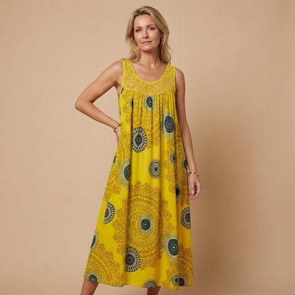 SONNE - Fließendes Midi-Kleid mit Mandala-Print